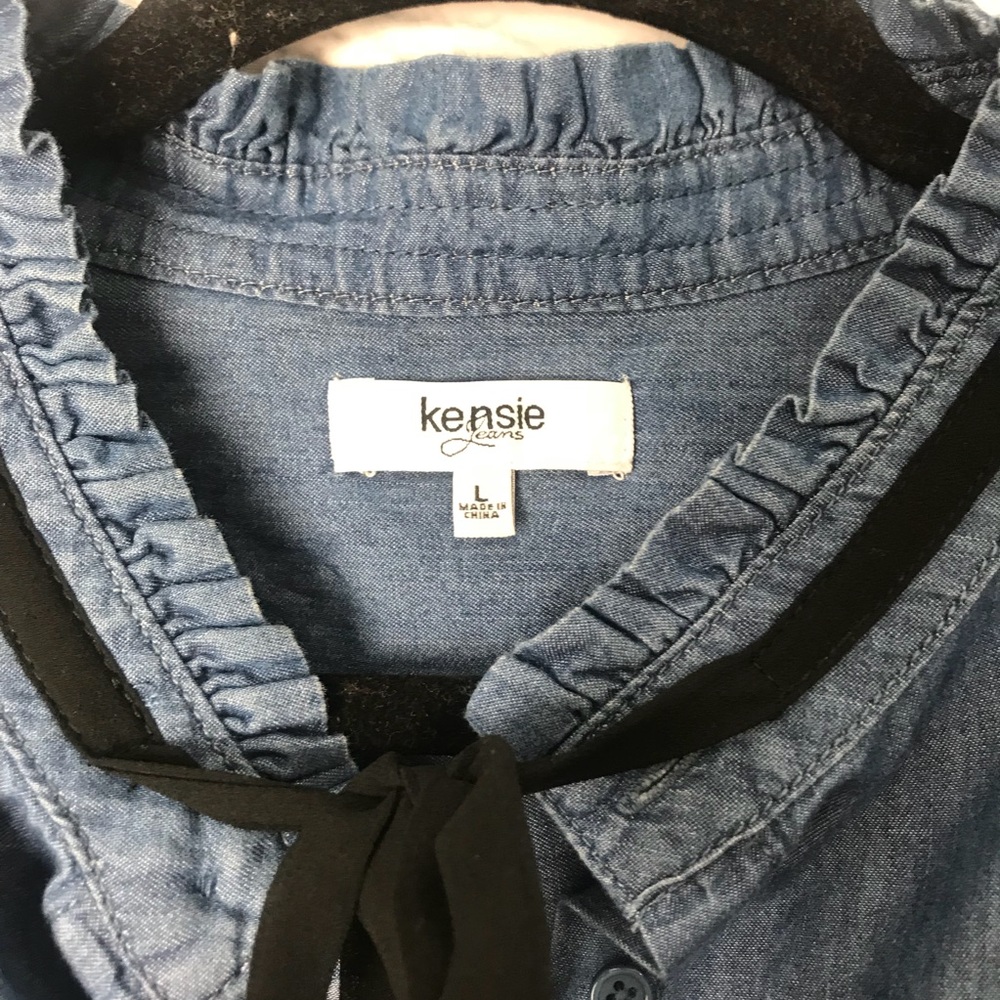 Kensie | Chambray Button Up With Ribbon Tie - image 4